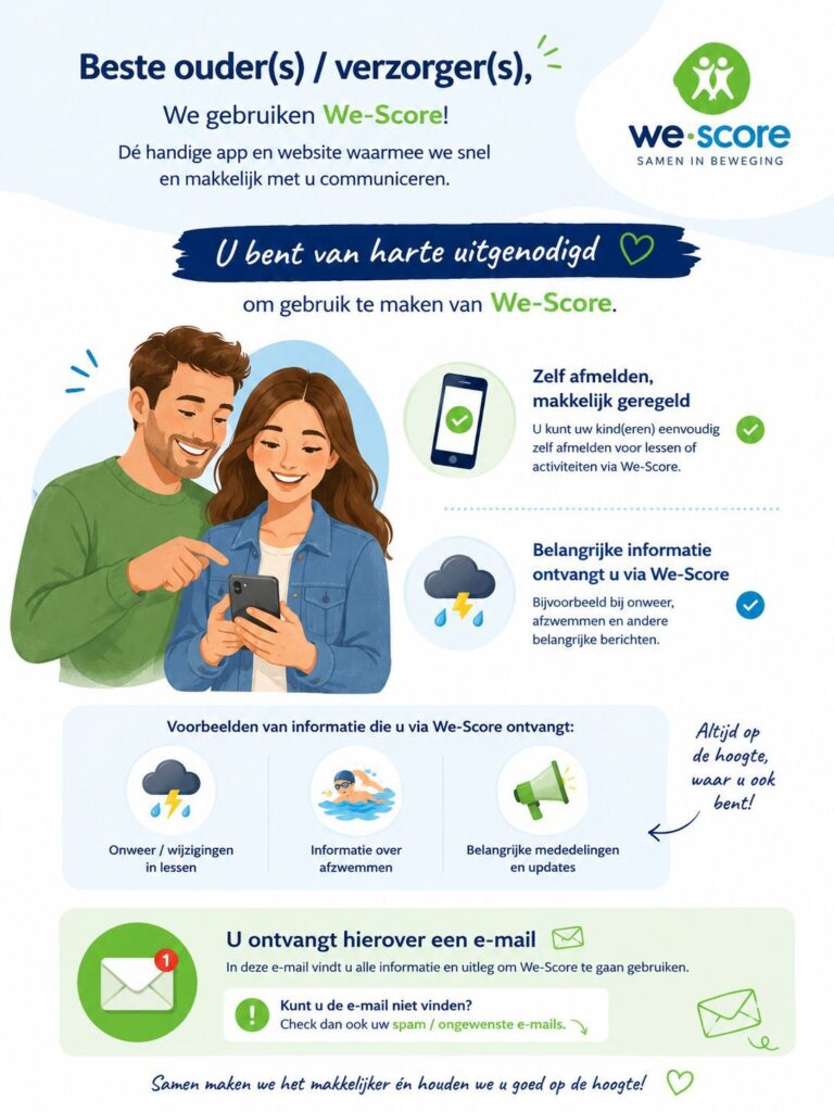 Voor onze zwemles ouders, u kunt vanaf nu in ons online systeem. Check uw mail (wellicht spam).